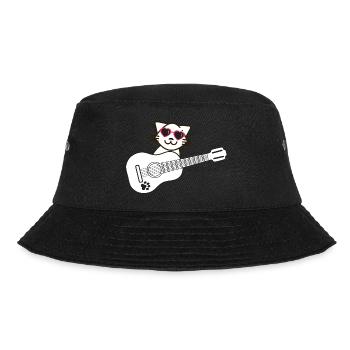 Cool Cute Kitty Cat Guitar - Cat Musician - Bucket Hat - black - Front - Lela (165cm)