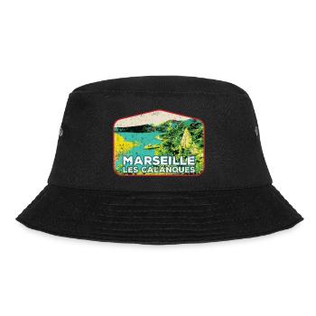 Retro-Abzeichen, Marseille Frankreich Les Calanques - Bucket Hat - Schwarz - Vorne - Lela (165cm)