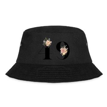 Blumen zum 49-jährigen Jubiläum (Geschenk von 49 Jahren) - Bucket Hat - Schwarz - Vorne - Lela (165cm)