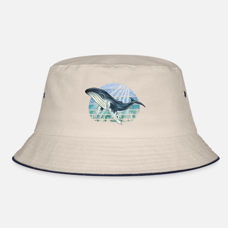 Retro underwater world with humpback whale Bucket Hat