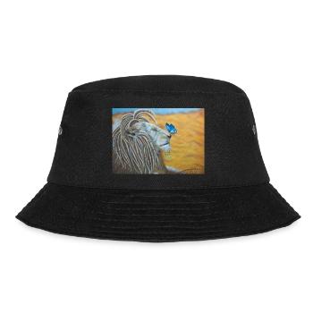 Rasta-Löwe und blauer Schmetterling - Bucket Hat - Schwarz - Vorne - Lela (165cm)