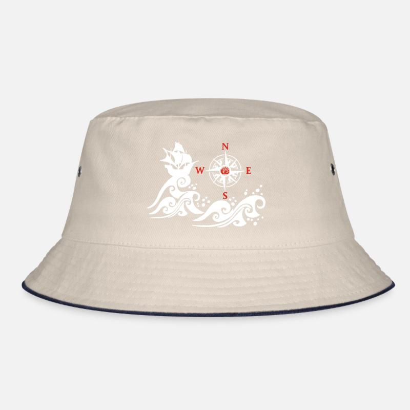 Weißes und kompassrosafarbenes Boot Bucket Hat