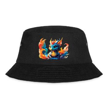 Drache, Feuer, Kind, blau, Hörner, Junge, Freund - Bucket Hat - Schwarz - Vorne - Lela (165cm)