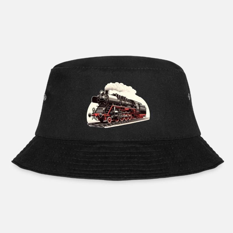 Illustration einer klassischen Dampflok - Bucket Hat - Schwarz