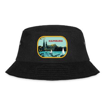 River Hamburg: Sailboat Illustration - Bucket Hat - black - Front - Lela (165cm)