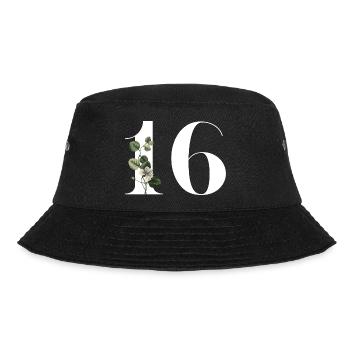 Nummer 16 Blumengrün -16. Blumengeburtstag - Bucket Hat - Schwarz - Vorne - Lela (165cm)