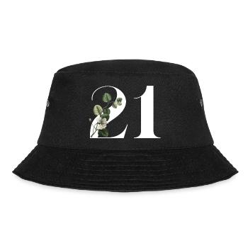 Nummer 21 Blumengrün -21. Blumengeburtstag - Bucket Hat - Schwarz - Vorne - Lela (165cm)