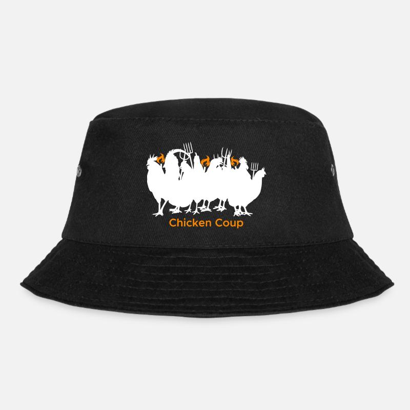 Chicken Coup - White Chickens on Black - Bucket Hat - black