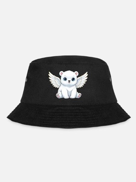 Süßer Eisbär Engel mit Flügeln Cartoon Lächeln - Bucket Hat - Schwarz