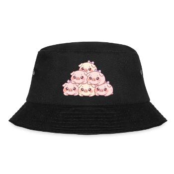 Kuschelige Schweinchen-Pyramide - Bucket Hat - Schwarz - Vorne - Lela (165cm)