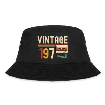 Vintage 1970s Retro Cassette - Bucket Hat - black - Front - Lela (165cm)
