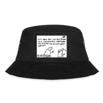 Druckerreparatur mit Kaffeewitz - Bucket Hat - Schwarz - Vorne