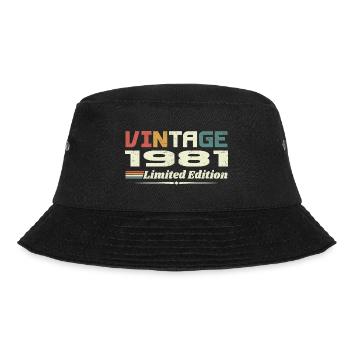 Jahrgang 1981 Geschenk 1981 Geburtstag 1981 Retro - Bucket Hat - Schwarz - Vorne - Lela (165cm)