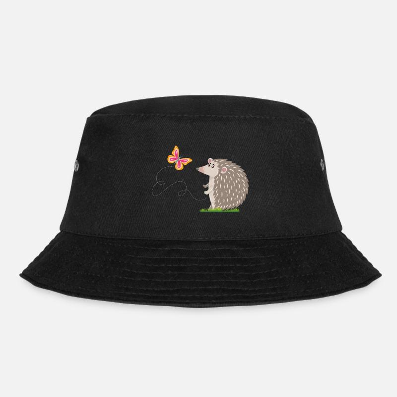 Hedgehog and butterfly - Bucket Hat - black