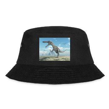 Dinosaurier Suchomimus in einer Landschaft - Bucket Hat - Schwarz - Vorne - Lela (165cm)