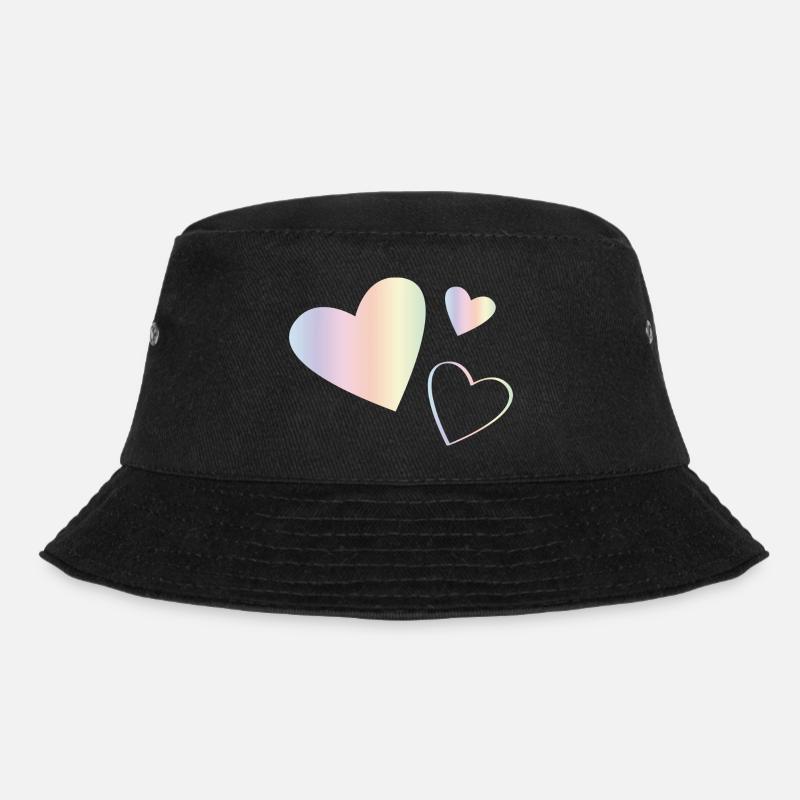 Pastel Regenbogen Herzen - Bucket Hat - Schwarz