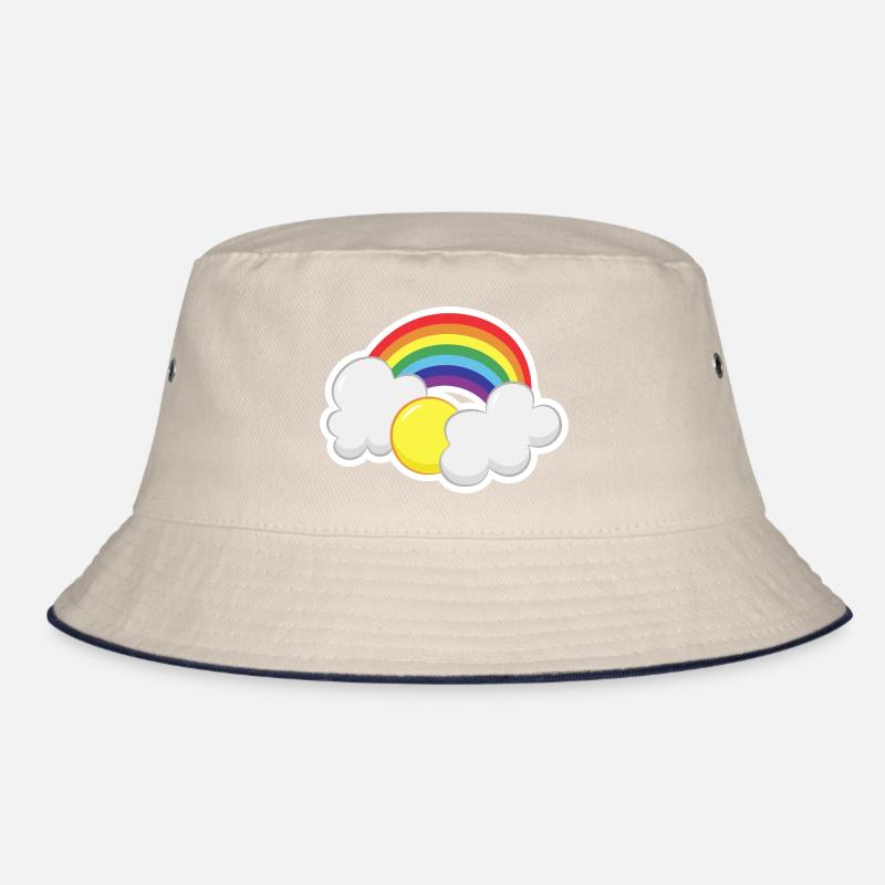 Rainbow with a sun and clouds Bucket Hat