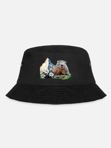 Scherenschnitt Alpen Matterhorn Murmeltier - Bucket Hat - Schwarz