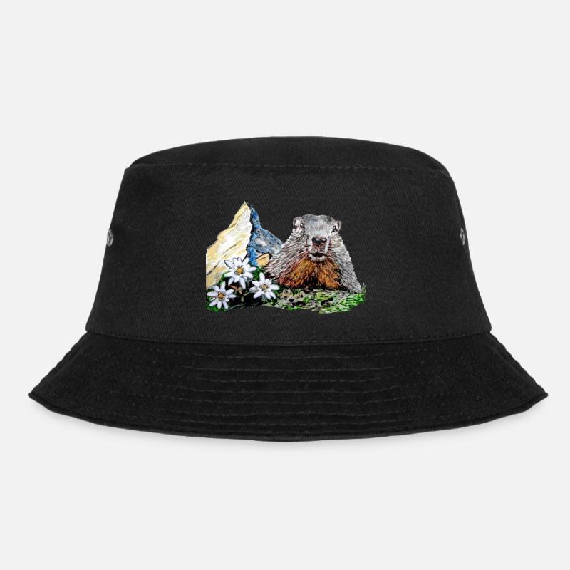 Scherenschnitt Alpen Matterhorn Murmeltier - Bucket Hat - Schwarz