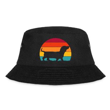 Dackel Dachshund Silhouette Retro Vintage Dackelli - Bucket Hat - Schwarz - Vorne - Lela (165cm)