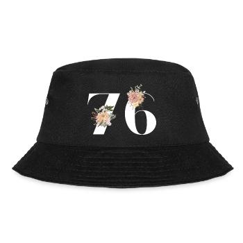76-jähriges Jubiläum in voller Blüte (Geschenk von 76 Jahren) - Bucket Hat - Schwarz - Vorne - Lela (165cm)