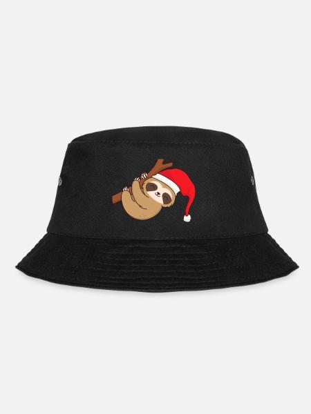 Weihnachten Xmas Faultier Weihnachtsmütze Ast - Bucket Hat - Schwarz