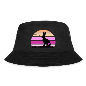 Hase "glücklicher Klopfer hoppelt" Hasenohr - Bucket Hat - Schwarz - Vorne - Lela (165cm)