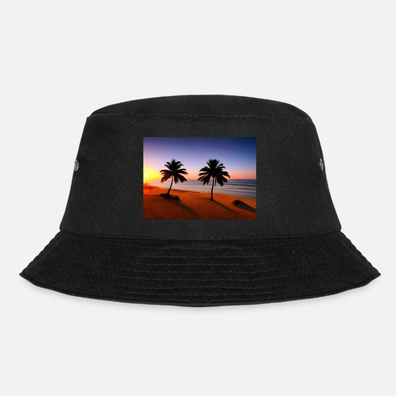 Sunset on the beach with palm trees - Bucket Hat - black