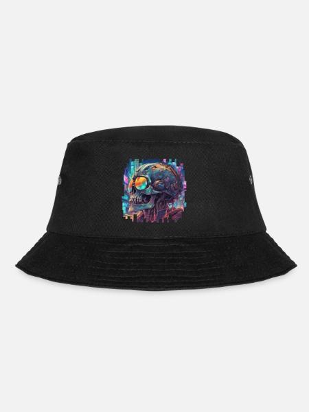 Cyberpunk Skull // NeonByte Cranium - Bucket Hat - Schwarz