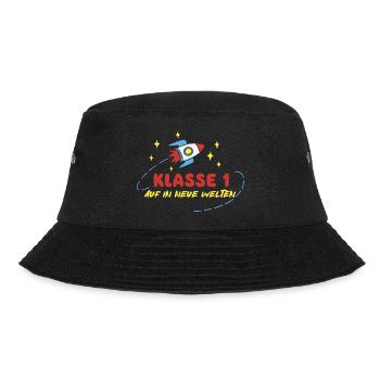 Klasse 1 - Einschulung - Rakete Weltraum - Bucket Hat - Schwarz - Vorne - Lela (165cm)