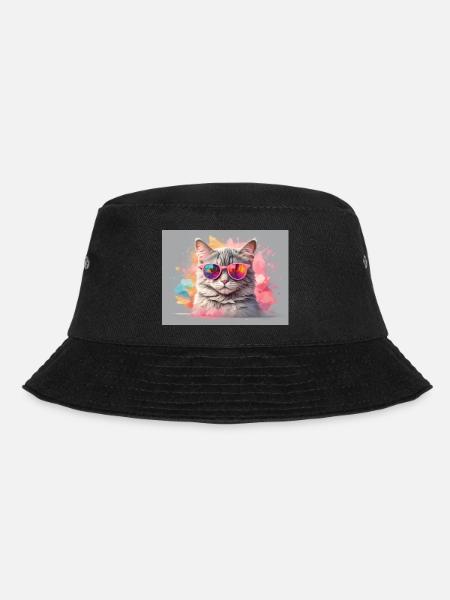 Bunte Katze - Bucket Hat - Schwarz