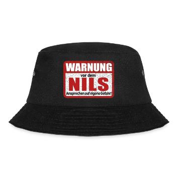 Nils Name Lustiges Warnschild - Bucket Hat - Schwarz - Vorne - Lela (165cm)