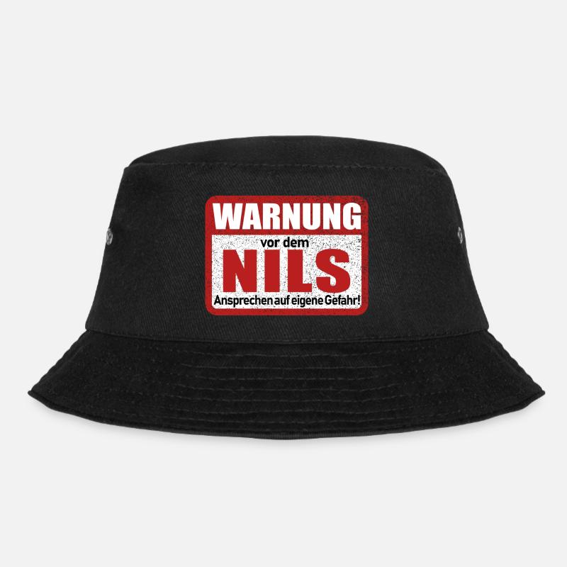Nils Name Lustiges Warnschild - Bucket Hat - Schwarz
