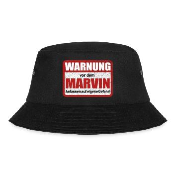 Marvin Name Lustiges Warnschild - Bucket Hat - Schwarz - Vorne - Lela (165cm)