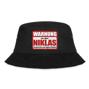 Niklas Name Lustiges Warnschild - Bucket Hat - Schwarz - Vorne - Lela (165cm)