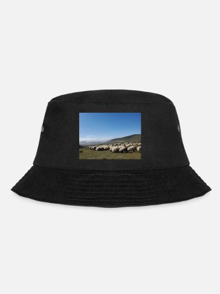 Sheep, flock of sheep, mountains, meadows - Bucket Hat - black