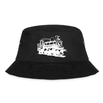 Lokomotive Zeichnung - Bucket Hat - Schwarz - Vorne - Lela (165cm)