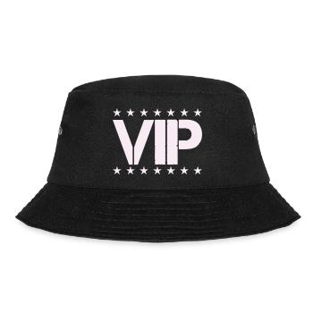 VIP Sternen-Statement in Pastellrosa - Bucket Hat - Schwarz - Vorne - Lela (165cm)