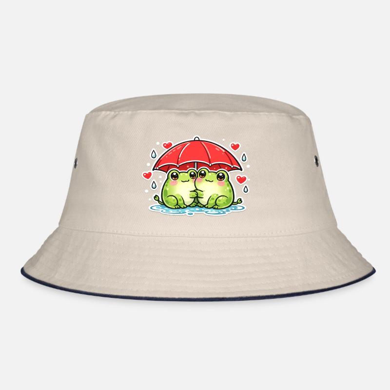 Cuddly frog with red umbrella Bucket Hat