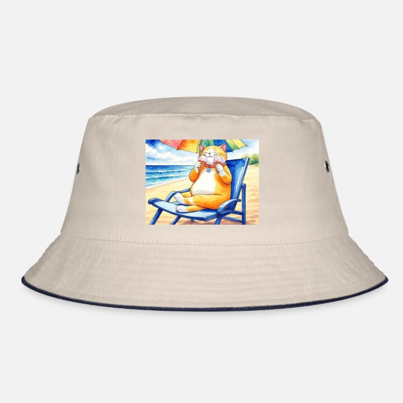 Katze am Strand mit Eiscreme Bucket Hat