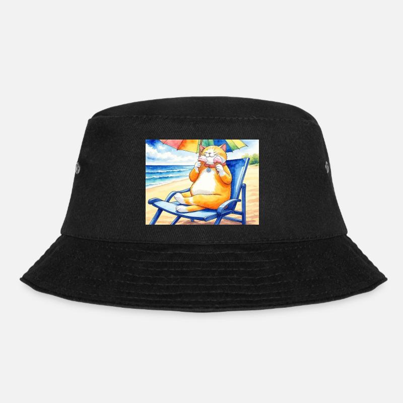 Katze am Strand mit Eiscreme - Bucket Hat - Schwarz