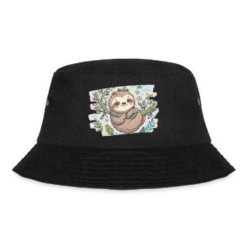 Niedliches Faultier auf Ast mit Blumen - Bucket Hat - Schwarz - Vorne - Lela (165cm)