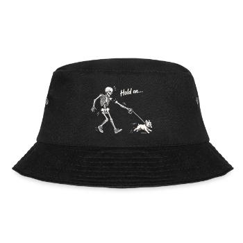 Skelett spaziert mit French Bulldog dunkler Humor - Bucket Hat - Schwarz - Vorne