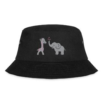 Lustige lächelnde Giraffe und Elefant mit Herzen - Bucket Hat - Schwarz - Vorne - Lela (165cm)