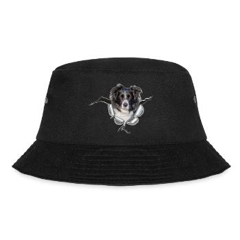 Border Collie im *Metall-Loch* - Bucket Hat - Schwarz - Vorne - Lela (165cm)