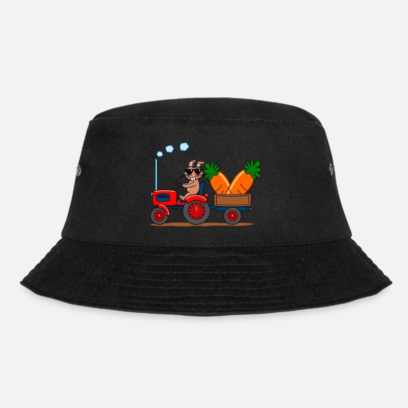 Cooler Hase auf Traktor mit Riesenkarotten - Bucket Hat - Schwarz