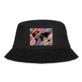 Weltkarte bunter Hintergrund abstrakt - Bucket Hat - Schwarz - Vorne - Lela (165cm)