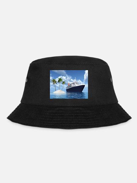 Kreuzfahrtschiff und einsame Insel mit Palmen - Bucket Hat - Schwarz