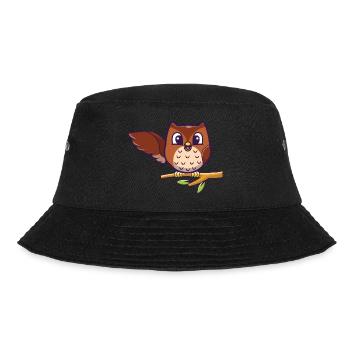 Hello Owl - Eule sitzt auf Ast und winkt - Bucket Hat - Schwarz - Vorne - Lela (165cm)