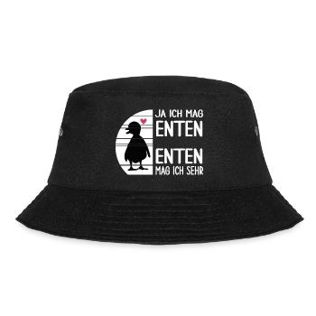 Ente "ich mag Enten" Watschelente Hausente - Bucket Hat - Schwarz - Vorne - Lela (165cm)